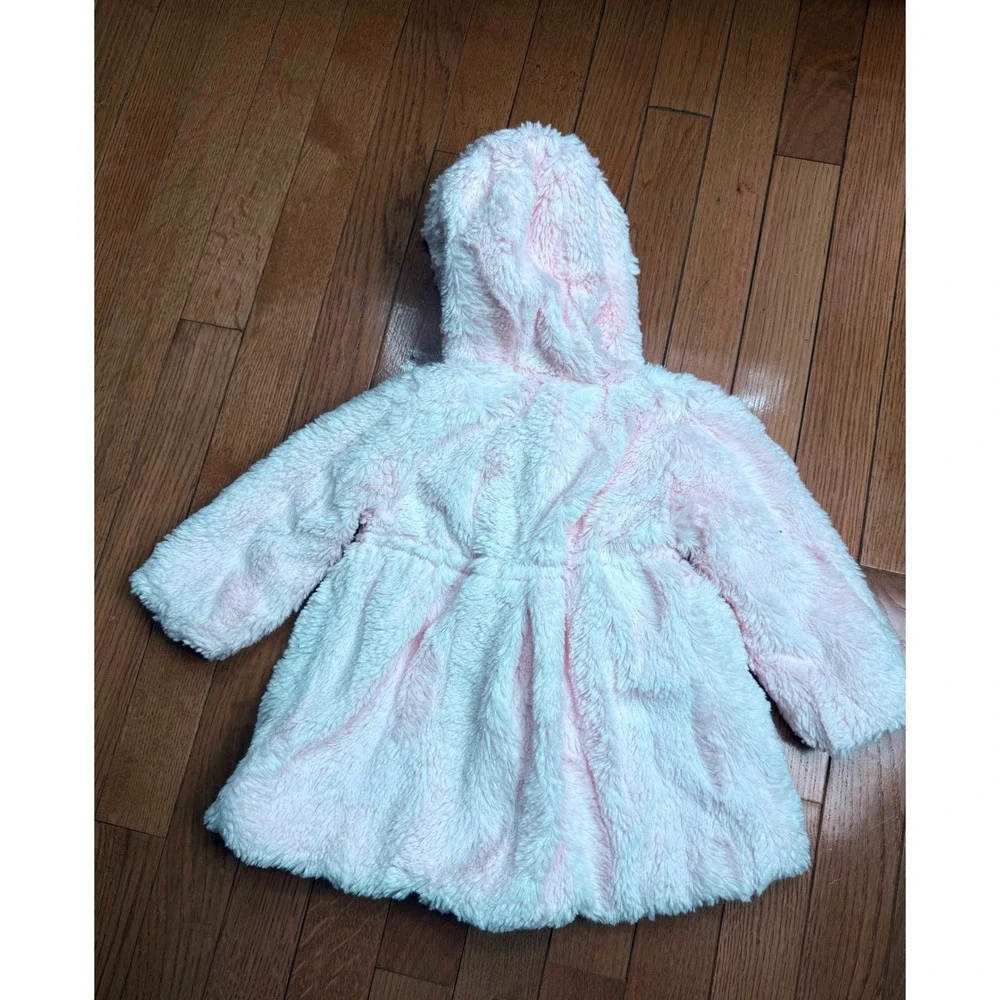 American Widgeon Girls Pink‎ Faux Fur Hooded Coat Teddy Bear Bow 18M 3507 SMA